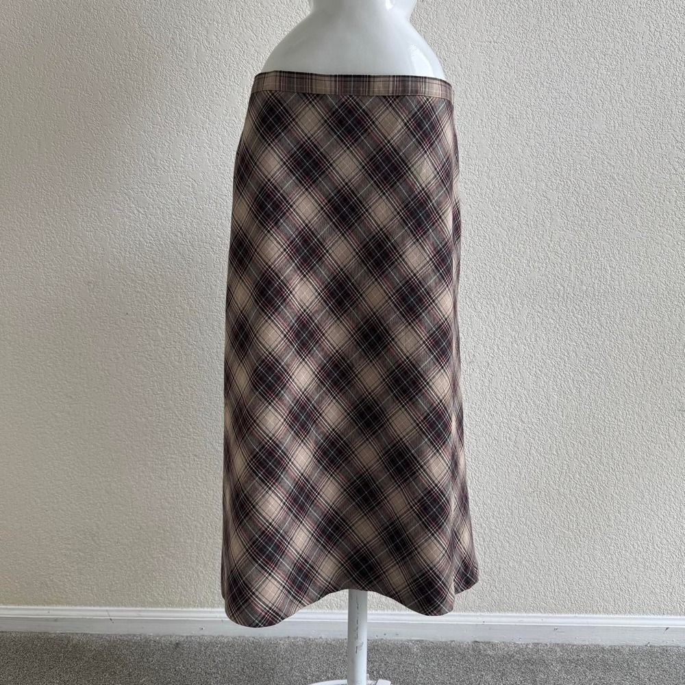 Basic Editions tan plaid midi skirt size 14